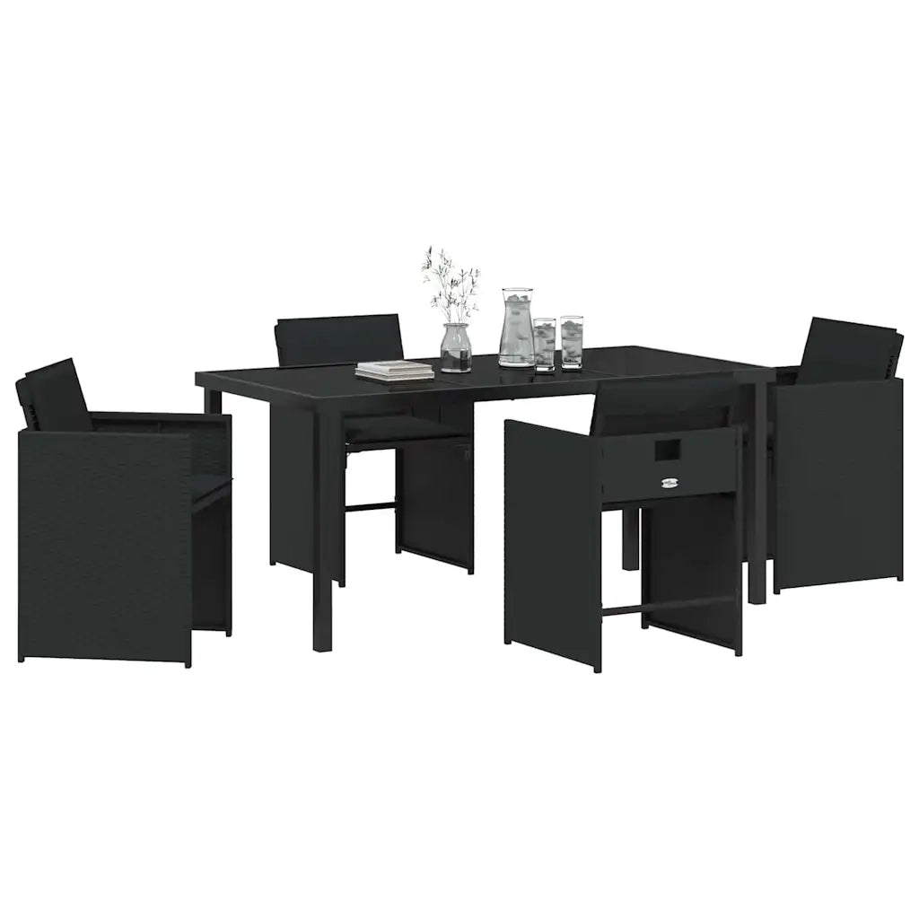 Set da Pranzo per Giardino con cuscino 5 pz | Set Salotto da Giardino Nero polyrattan