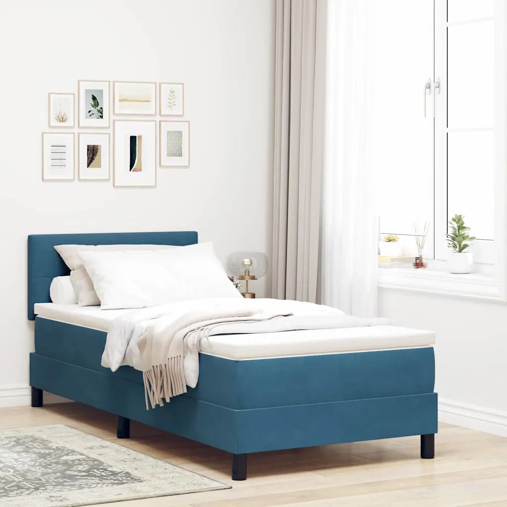 Letto a molle con materasso Blu Scuro 100 x 200 cm Velluto 3339156