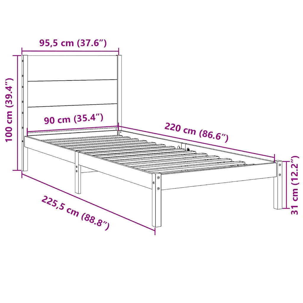 Giroletto Extra Lungo senza Materasso 90x220 cm Legno Massello 3309281