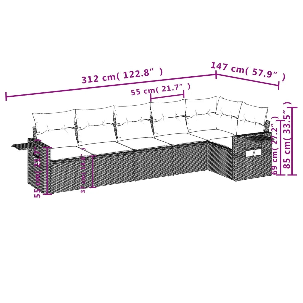 Set Divano da Giardino 6pz con Cuscini Grigio Chiaro Polyrattan 3252529