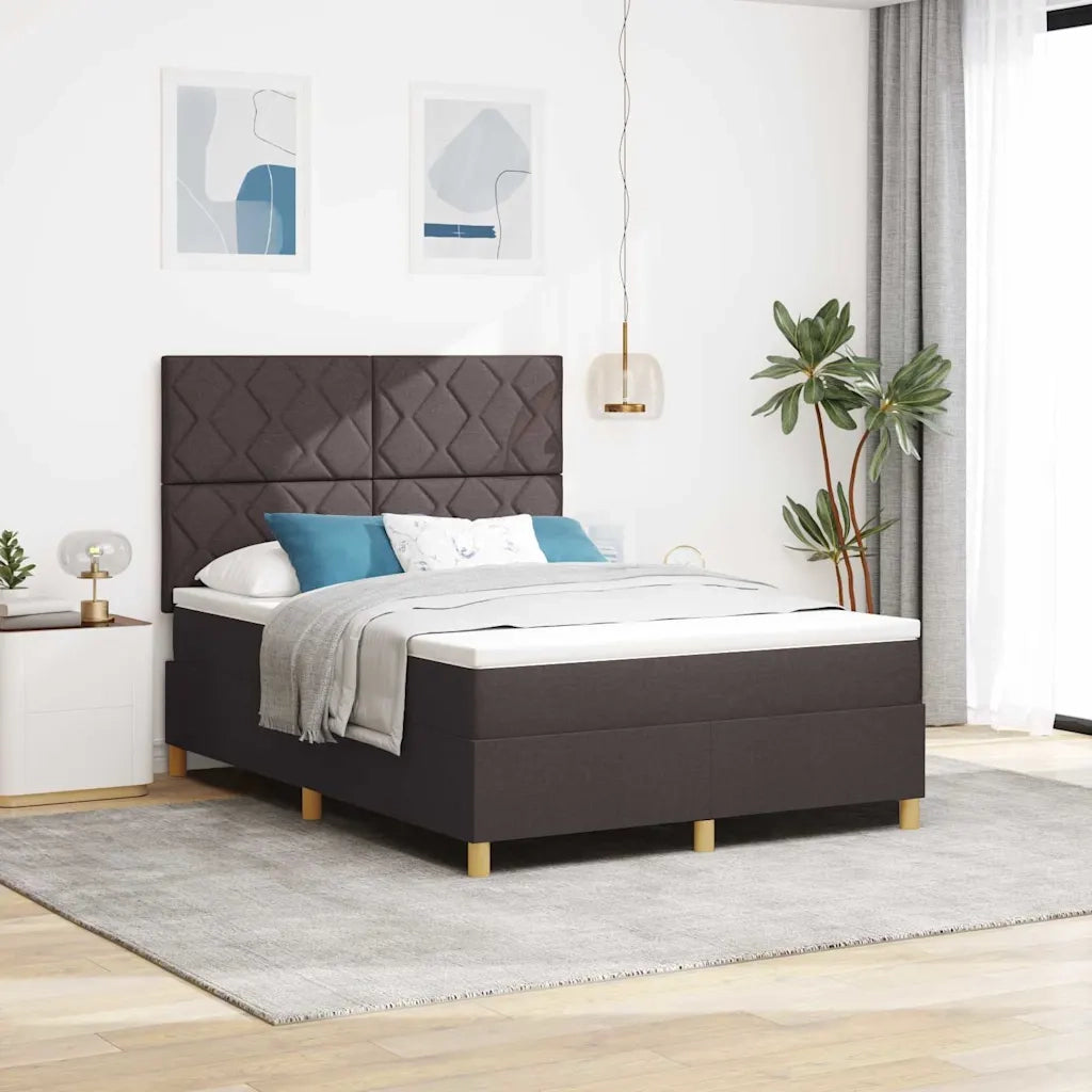 Letto a Sorgente LED Marrone Scuro 140 x 190 cm Tessuto 3343176