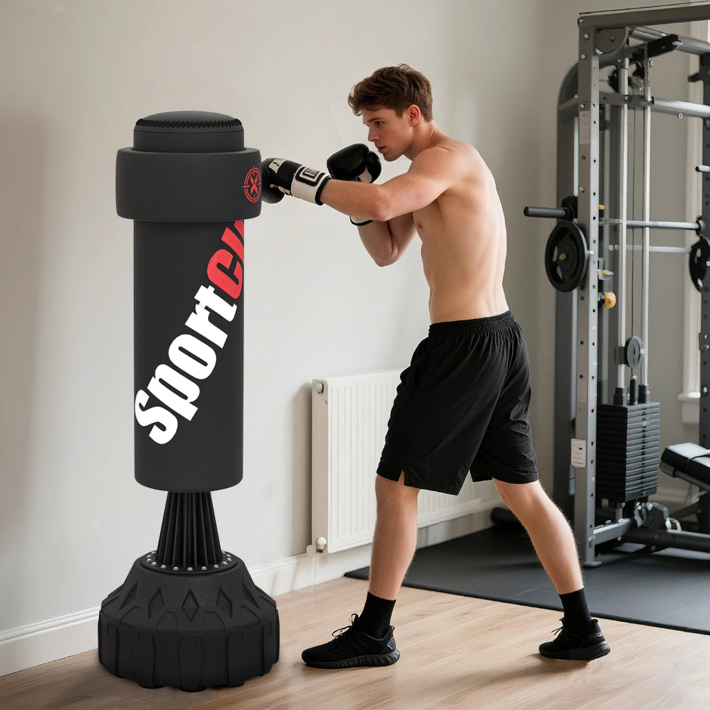 Sacco da Boxe ¨C Minimal ¨C Nero, Base Riempibile, Bersaglio Regolabile