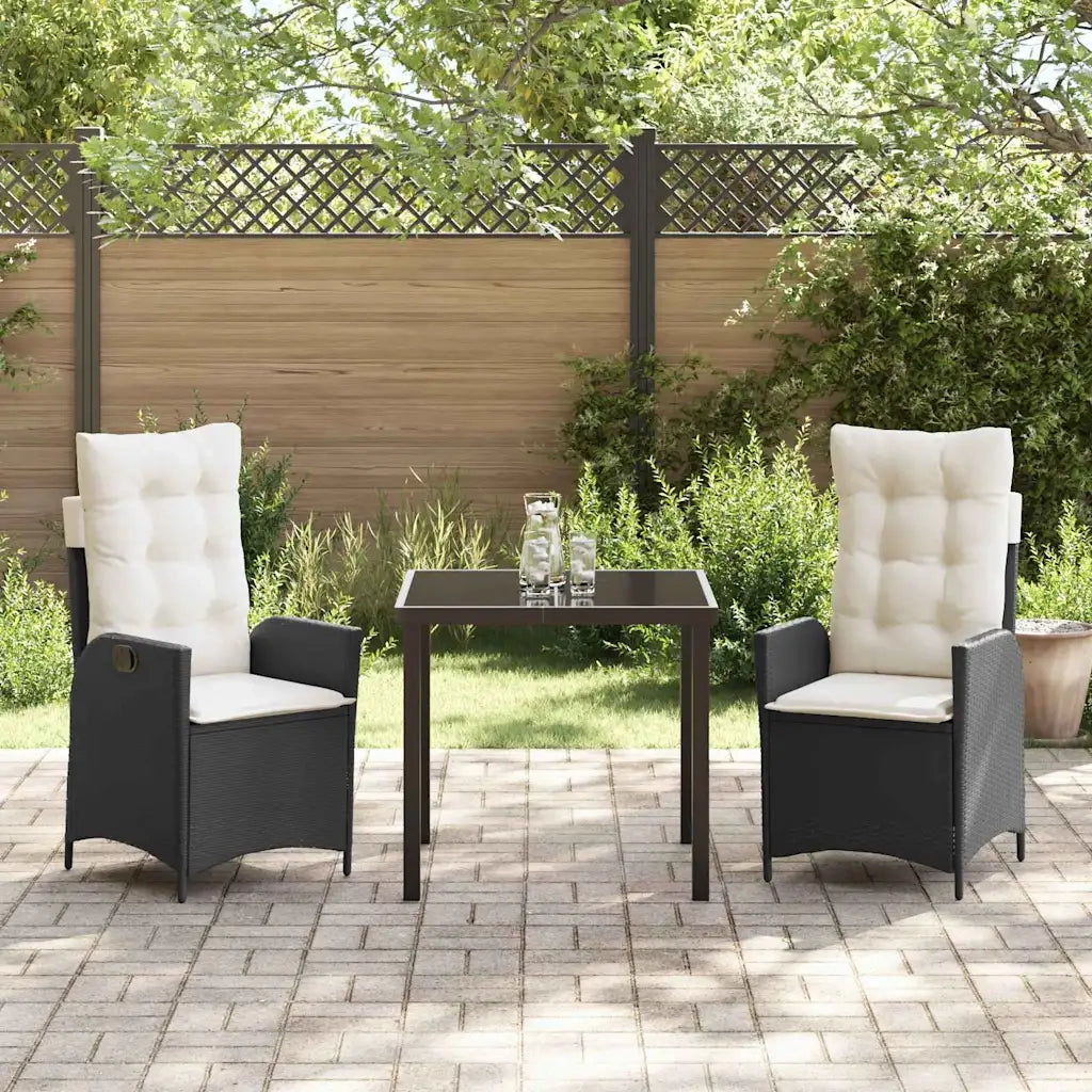 Set da Pranzo per Giardino con cuscino 3 pcs Nero polyrattan