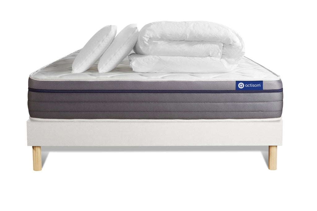 Pacchetto letto completo - Materasso 160x200cm + Box spring con doghe (kit) + 2 cuscini + Piumino - Actilatex Zen
