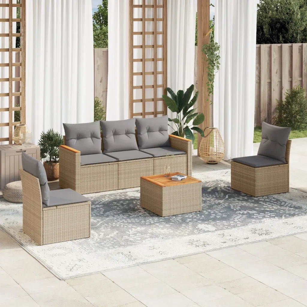 Set Divano da Giardino 6 pz con Cuscini Beige in Polyrattan