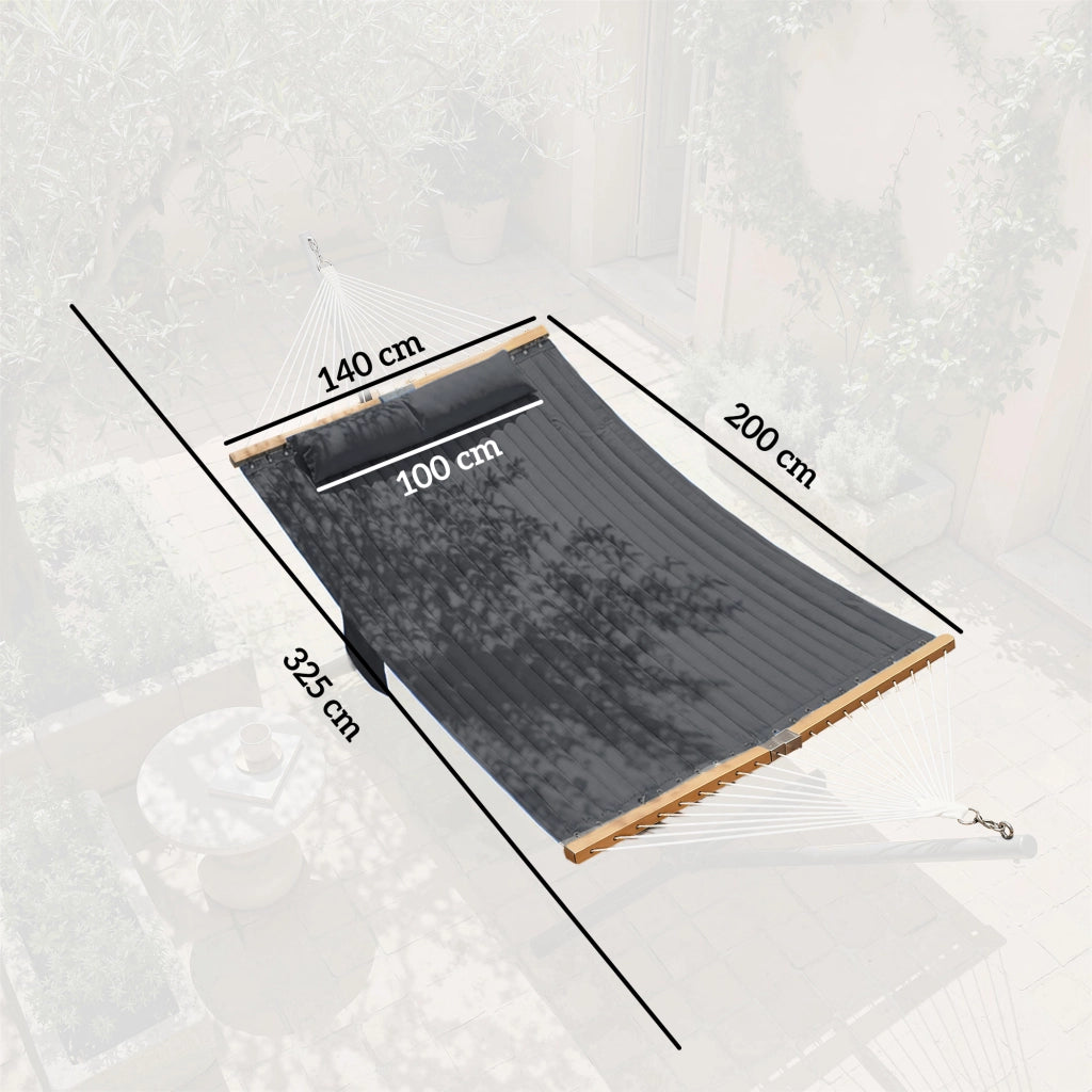 Amaca da giardino con cuscino testa e tasche ¨C Minimal ¨C 200x140 cm, legno, fino a 200 kg