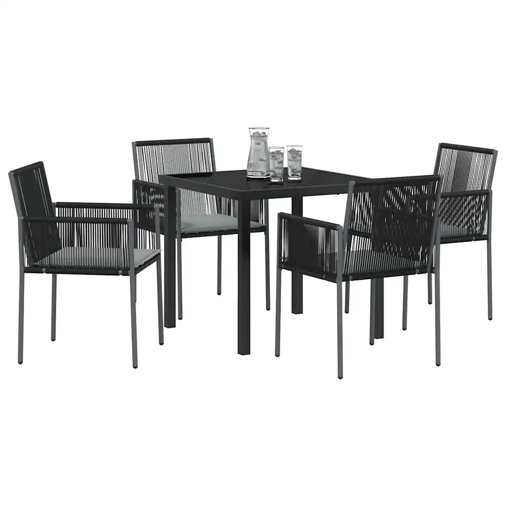 Set da Pranzo per Giardino 5 pcs Nero Rattan in PE