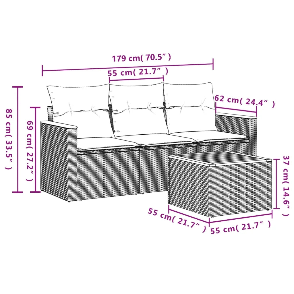 Set Divani da Giardino 4 pz | Set Salotto da Giardino con Cuscini Nero in Polyrattan