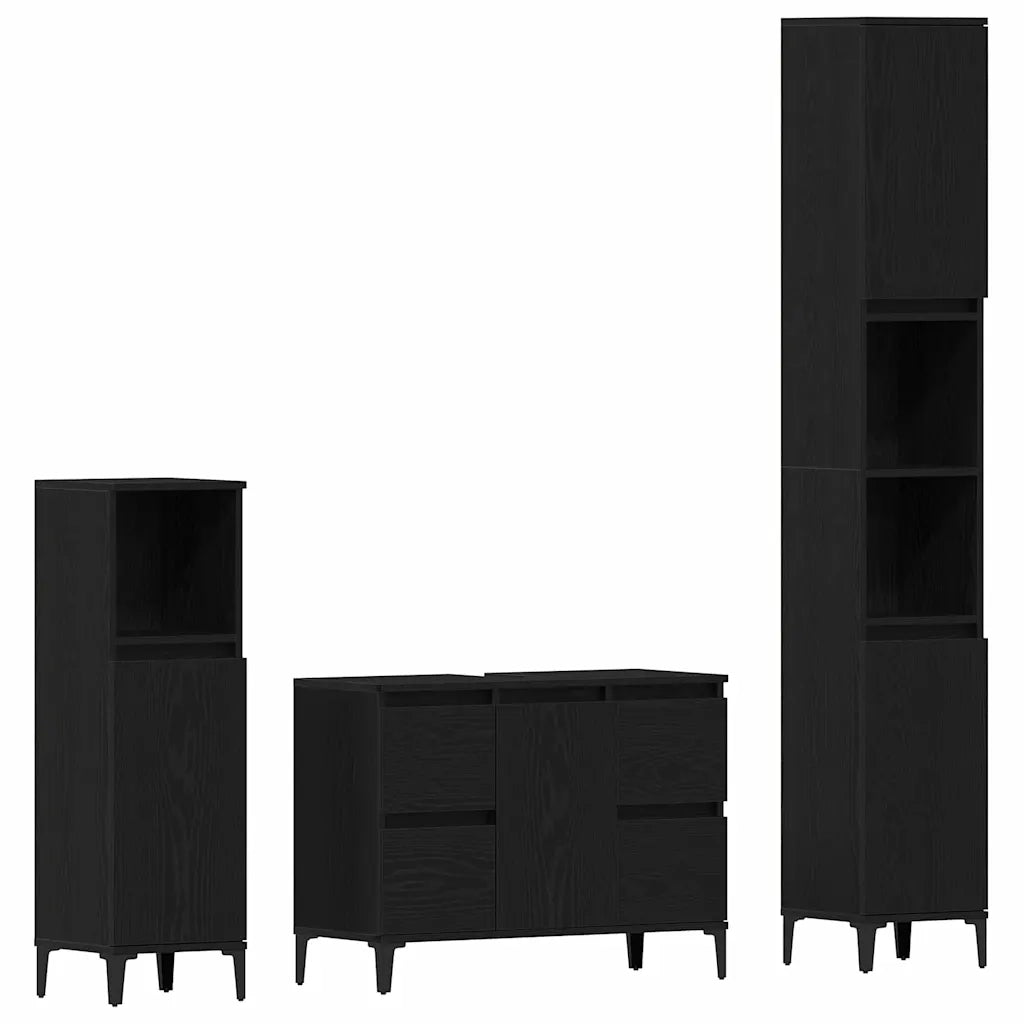 Set di mobili per il bagno Montaggio a parete 3 pcs Rovere Nero 3333091