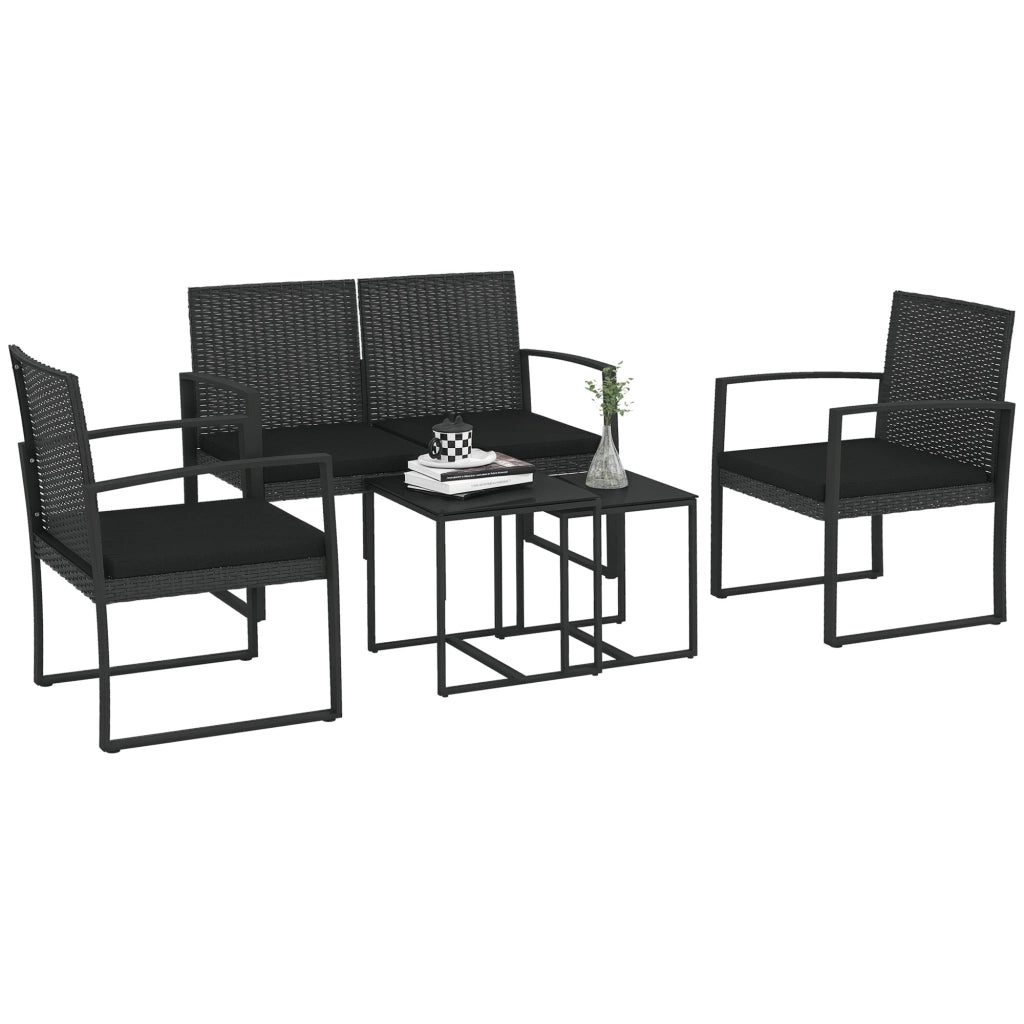 Set da giardino in polyrattan ¨C Minimal ¨C nero con 2 divani singoli, 1 divano doppio e 2 tavolini