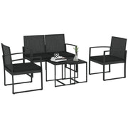 Set da giardino in polyrattan ¨C Minimal ¨C nero con 2 divani singoli, 1 divano doppio e 2 tavolini
