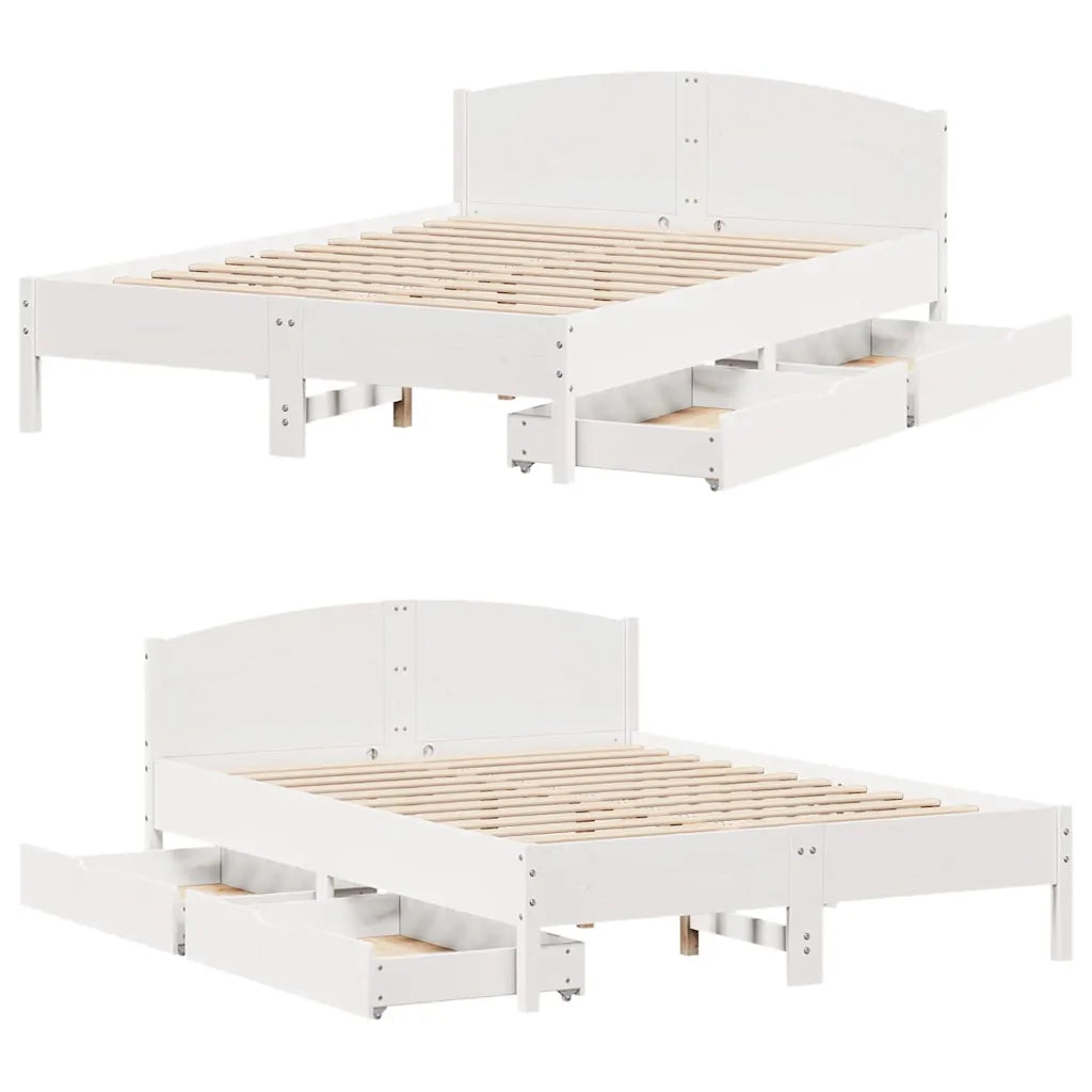 Letto senza Materasso-Struttura Letto Bianco 135x190 cm Legno Massello di Pino 438474