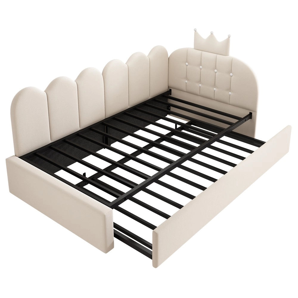 Letto Singolo con Estraibile in Velluto ¨C Xylo ¨C Beige, 90x200 cm