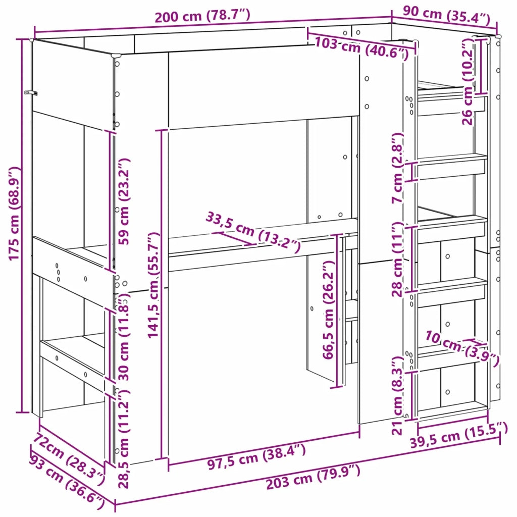 Struttura letto a castello con scrivania Legno vecchio 3410457
