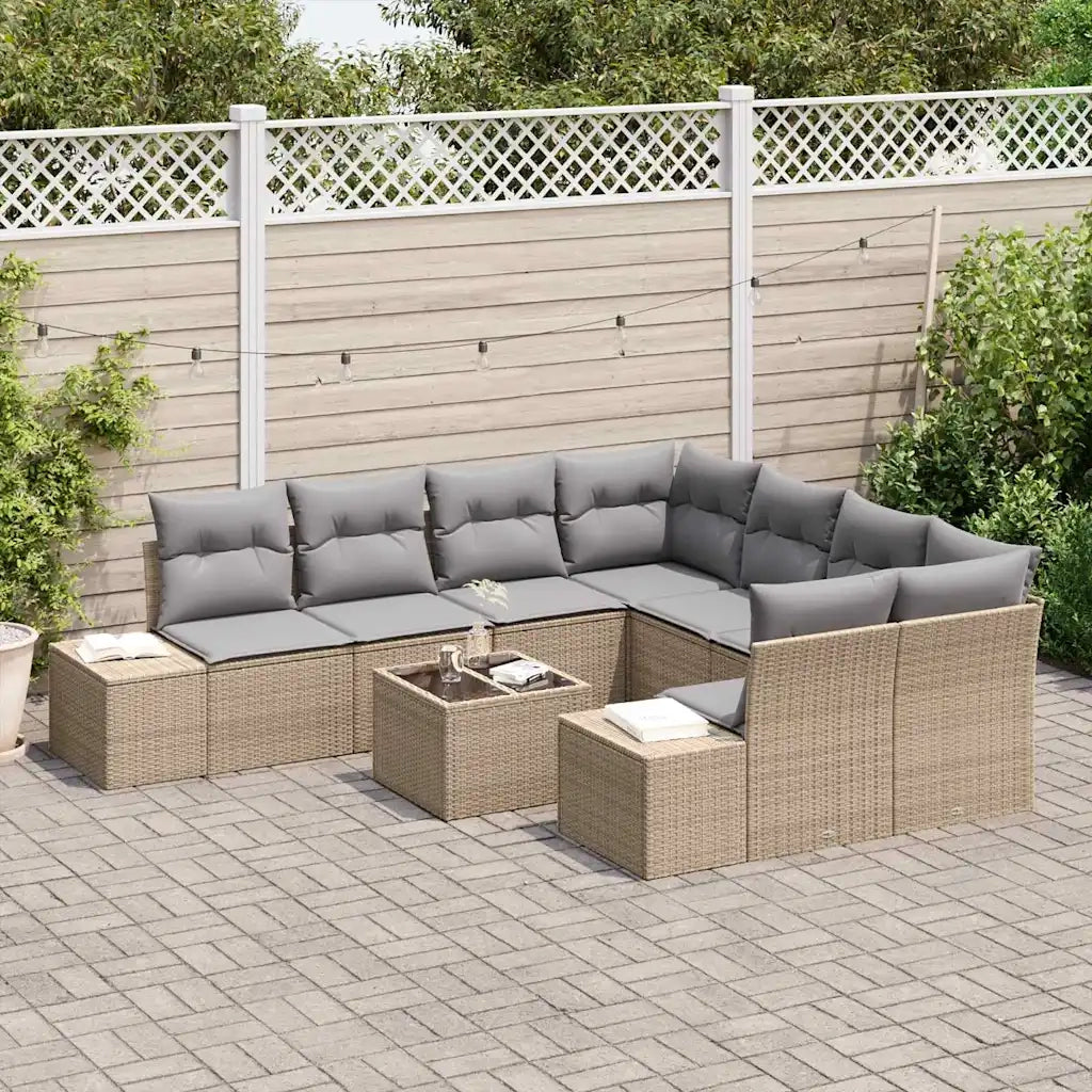Set Divano da Giardino con cuscino 9 pcs Beige polyrattan