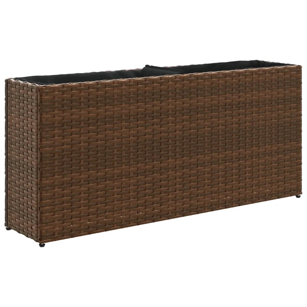 Fioriera con 2 Vasi Marrone 90x20x40 cm in Polyrattan 366408
