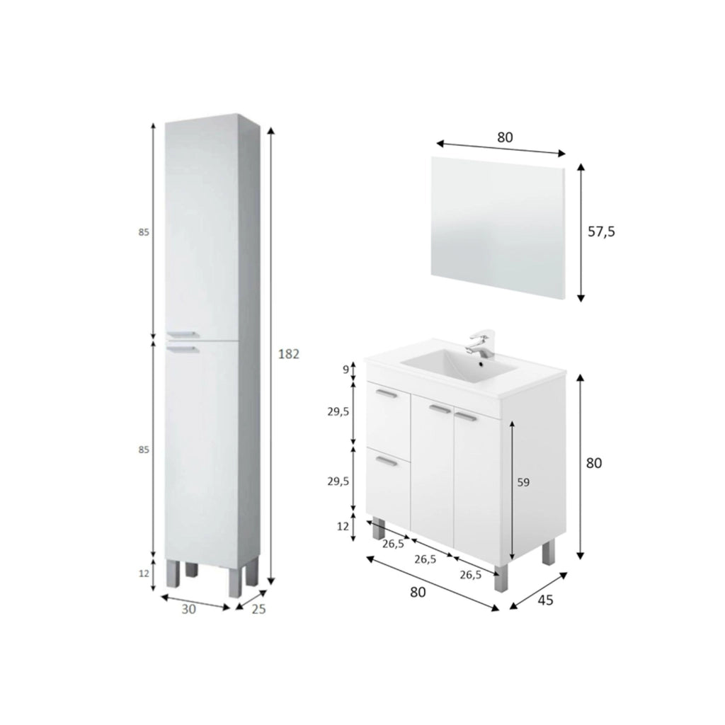 Liona, set Mobili Bagno Specchio Incluso, Bianco Lucido