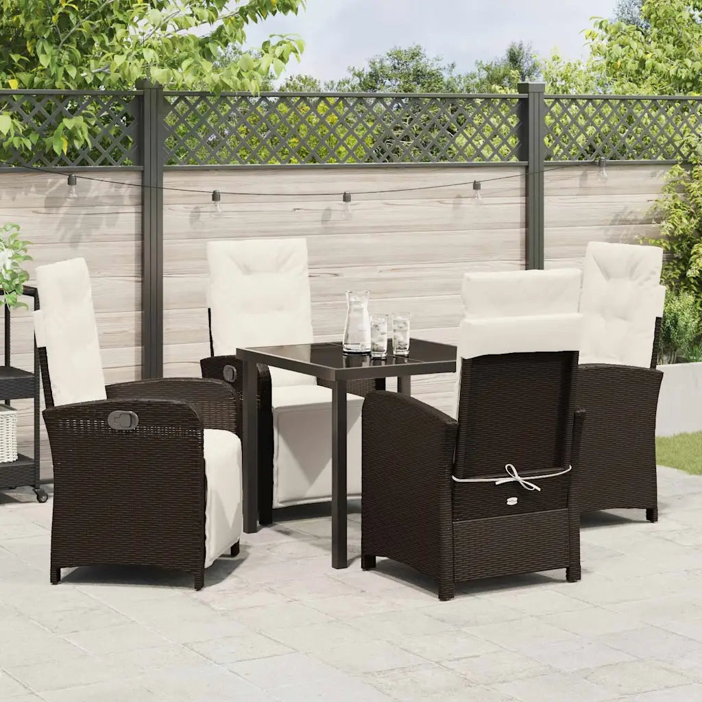 Set da Pranzo per Giardino con cuscino 5 pcs Marrone polyrattan