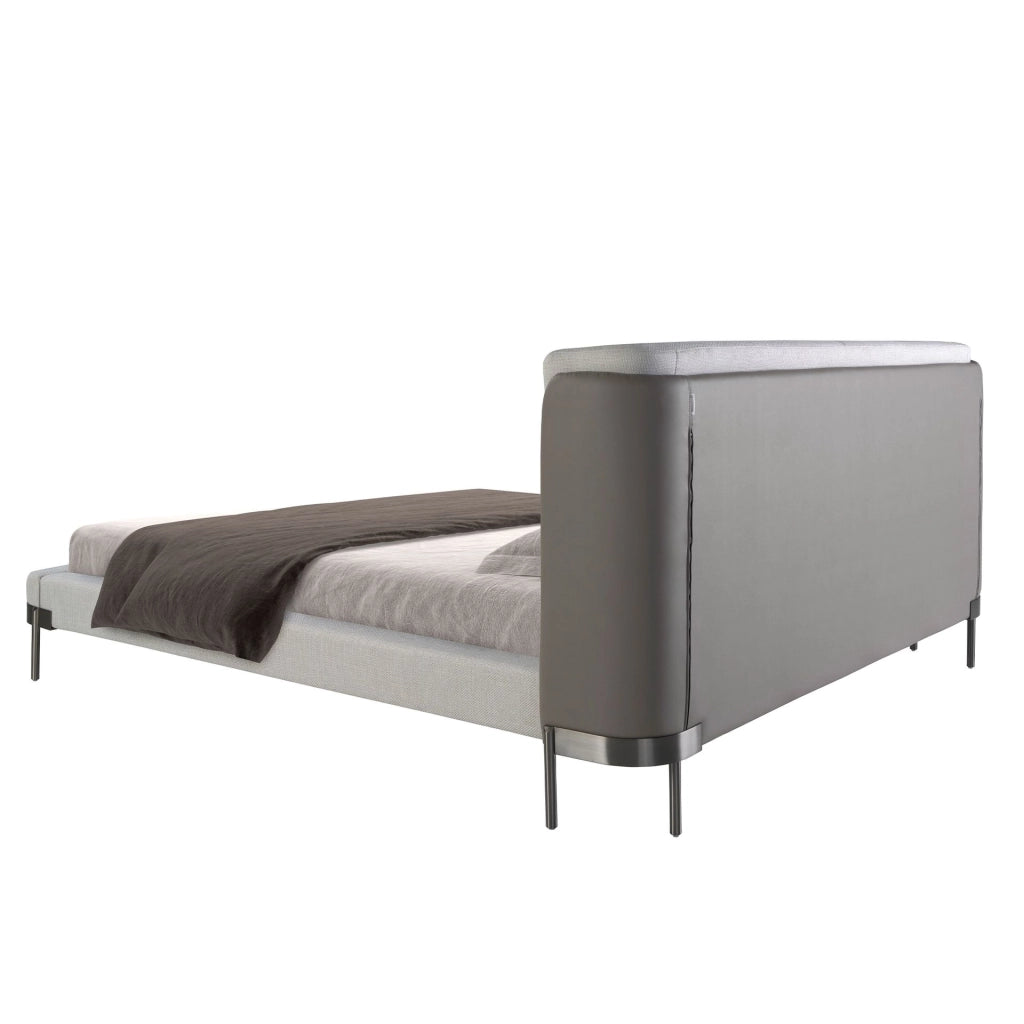 Letto in tessuto grigio chiaro e similpelle grigio scuro