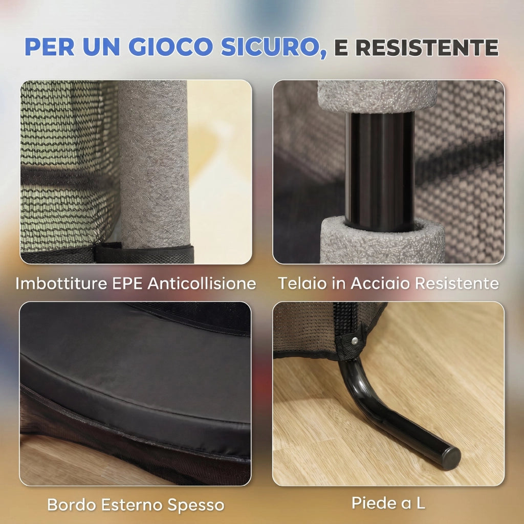 Trampolino Bambini ¨C Minimal ¨C Nero ?160x190 cm con Rete Sicurezza