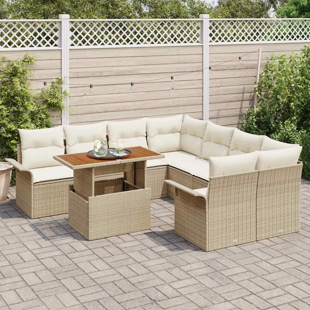Set Divano da Giardino 9 pcs Beige Poly Rattan 3358052