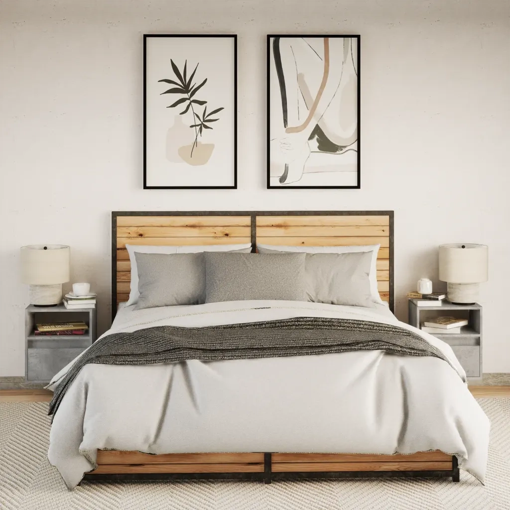 Comodini a Parete con Luci LED 2 pz Grigio Cemento 3307982