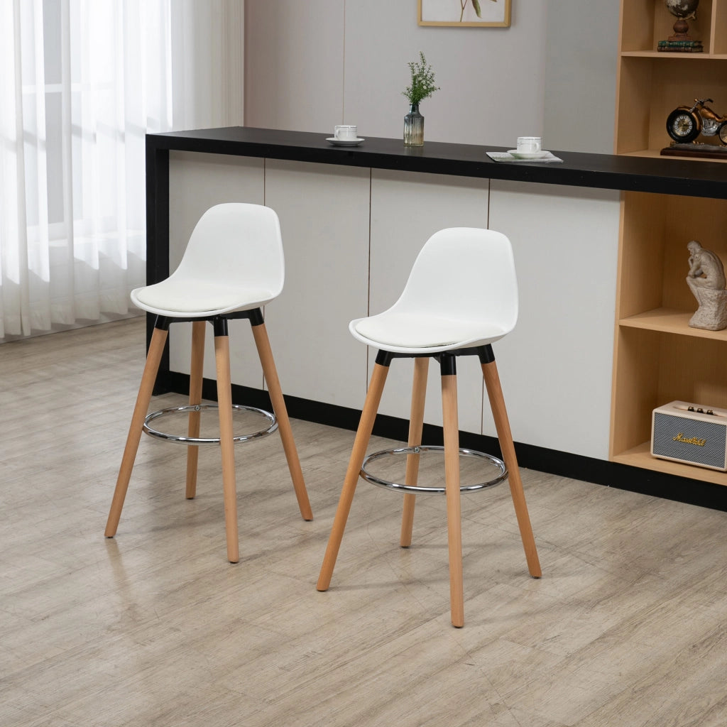 Sgabello da Bar Imbottito ¨C Xylo ¨C PU Bianco 43x43x91cm Set 2 Pezzi