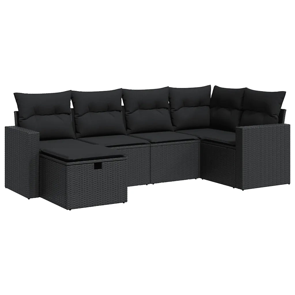 Set Divano da Giardino 6 pz con Cuscini Nero in Polyrattan 3325381