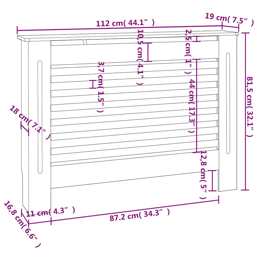 Copertura per Radiatore Bianca 112x19x81,5 cm in MDF 284320