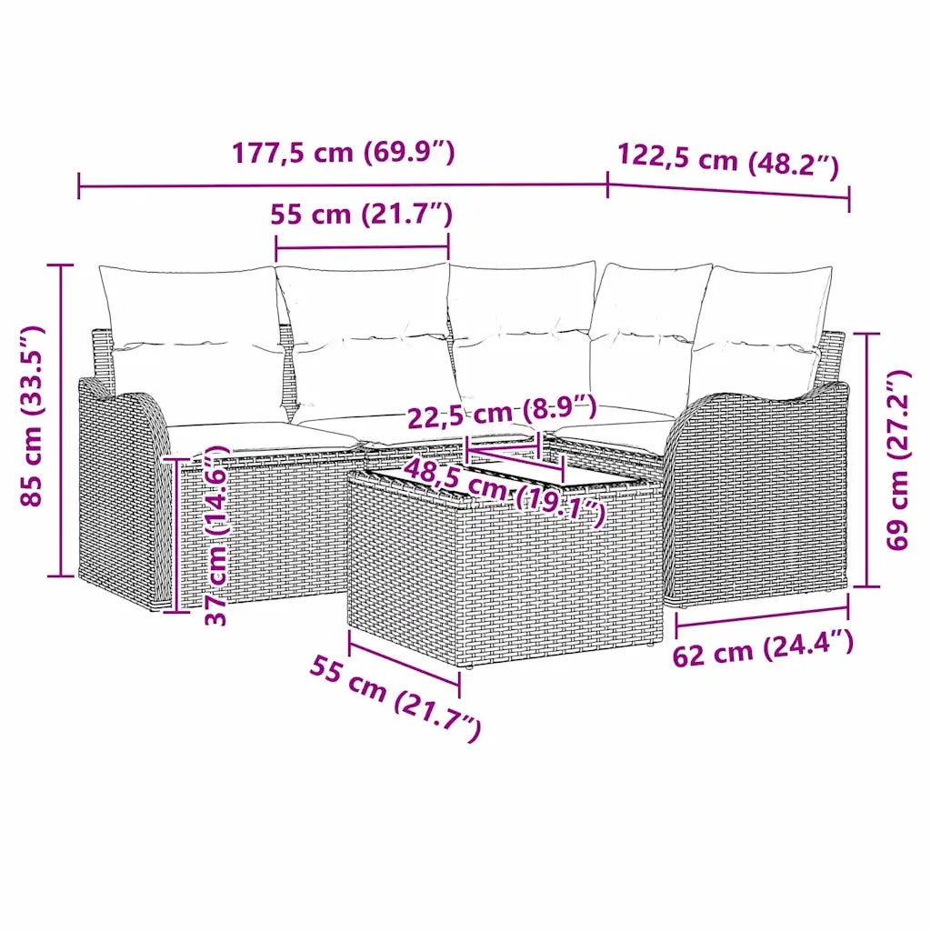 Set Divano da Giardino-Sofa da Giardino-Divanetto da esterno Marrone polyrattan 652898