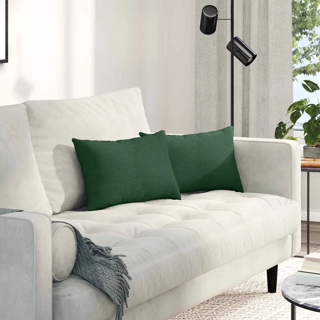 Cuscini da Divano 2 pcs Verde Scuro 50 x 30 cm Tessuto in Cords 42013650