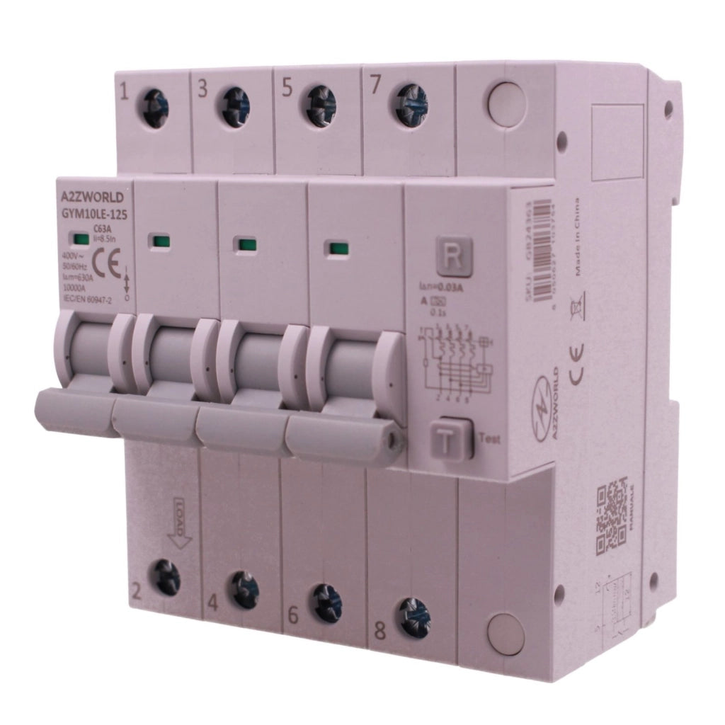 RCBO Interruttore Magnetotermico Differenziale Tipo A Curva C 4P Veri 5M 10kA 30mA, AC 400V IP20, GYM10LE-125, Disponibili 63A 80A 100A (C63A)