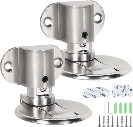 Deurstopper magnetico regolabile - 2 pezzi - Montaggio su pavimento e parete - Argento