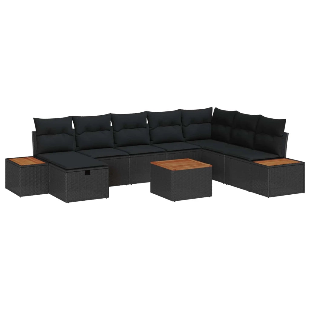 Set Divano da Giardino con cuscino 9 pcs Nero polyrattan