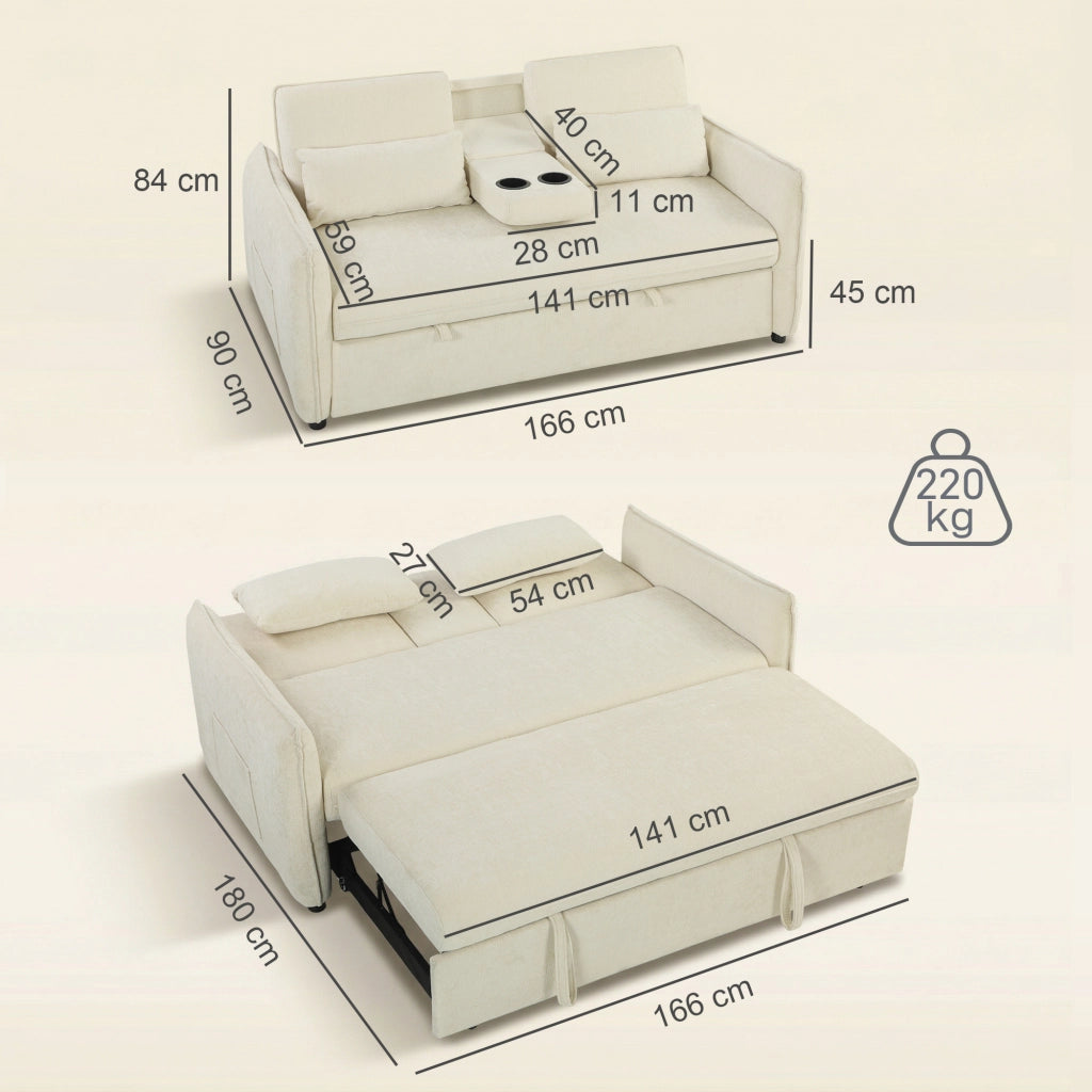 Divano letto 2 posti con portabicchieri e tasche laterali ¨C Xylo ¨C beige
