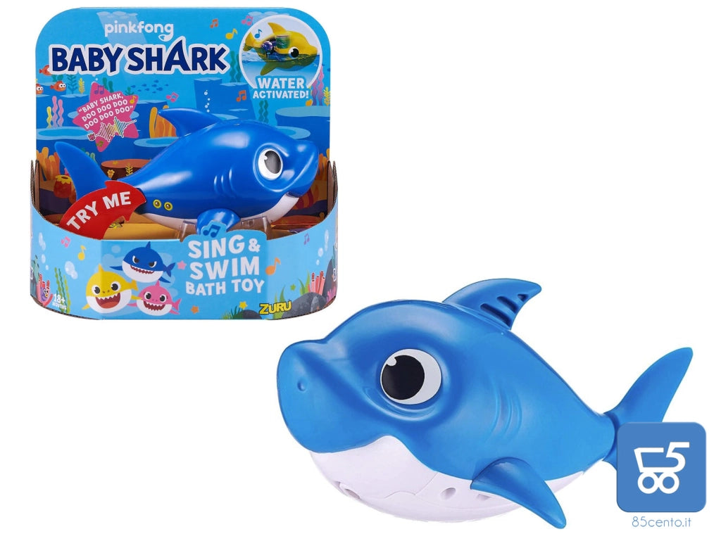 Pinkfong Baby Shark Giocattolo da Bagno Canta e Nuota a Batteria Blu per Bambini +18 Mesi, Nuota per Davvero!
