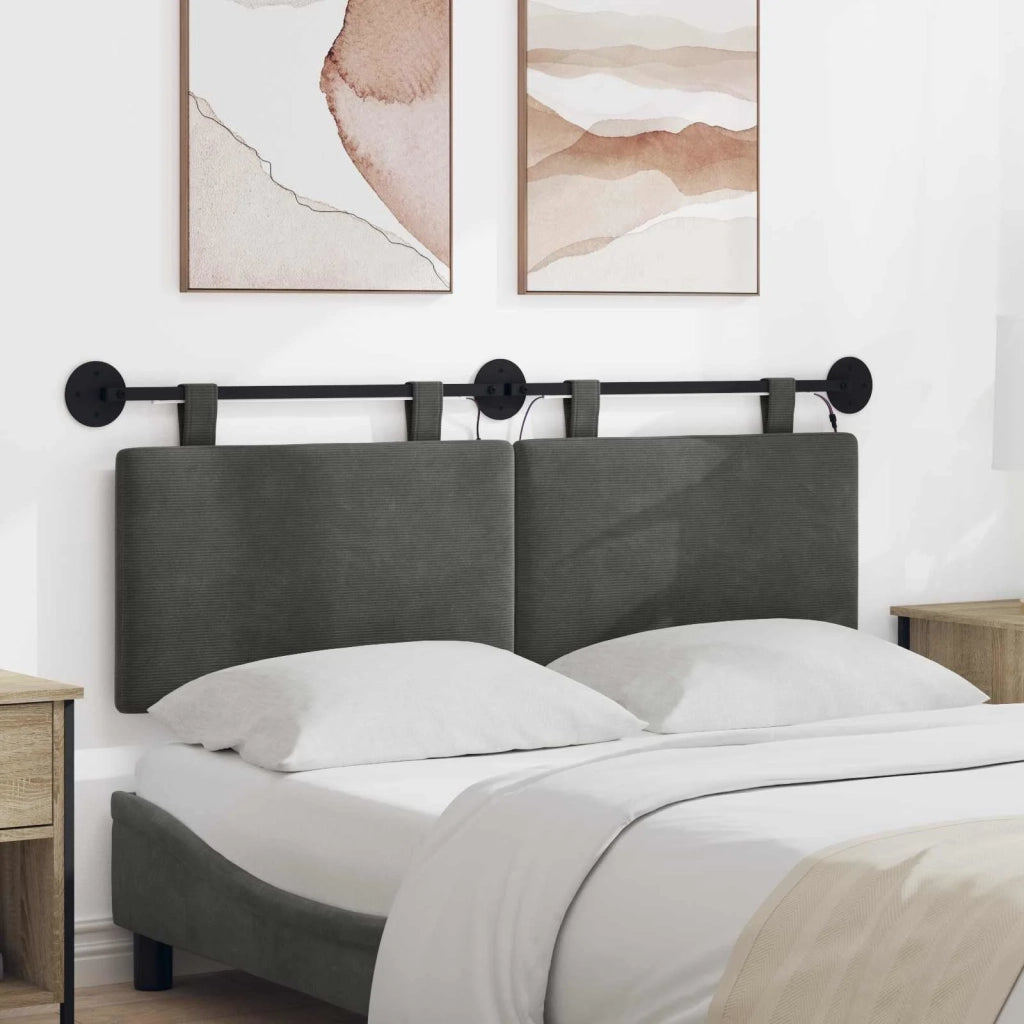 Testiera | Testata sospesa Con luce LED Grigio Scuro Tessuto in Cords