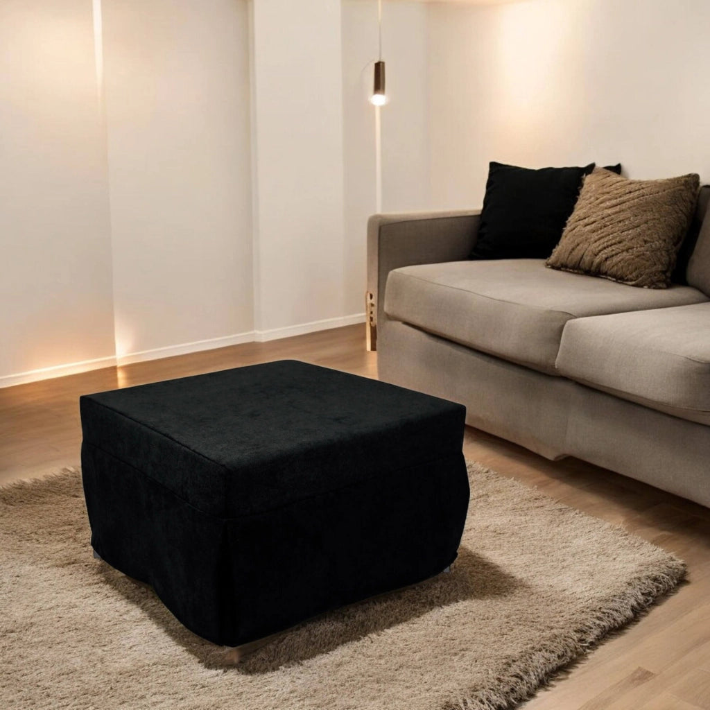 Puof trasformabile in letto Arno, Made in Italy, Letto pieghevole, Pouf in tessuto sfoderabile salvaspazio da soggiorno, cm 78x78/195h45, Nero