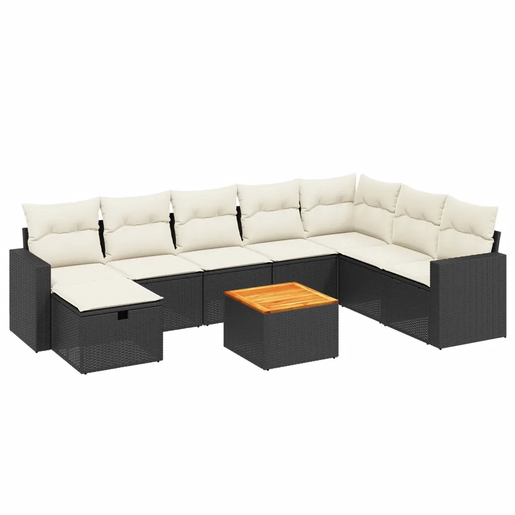 Set Divani da Giardino 9 pz con Cuscini Nero in Polyrattan 3264871