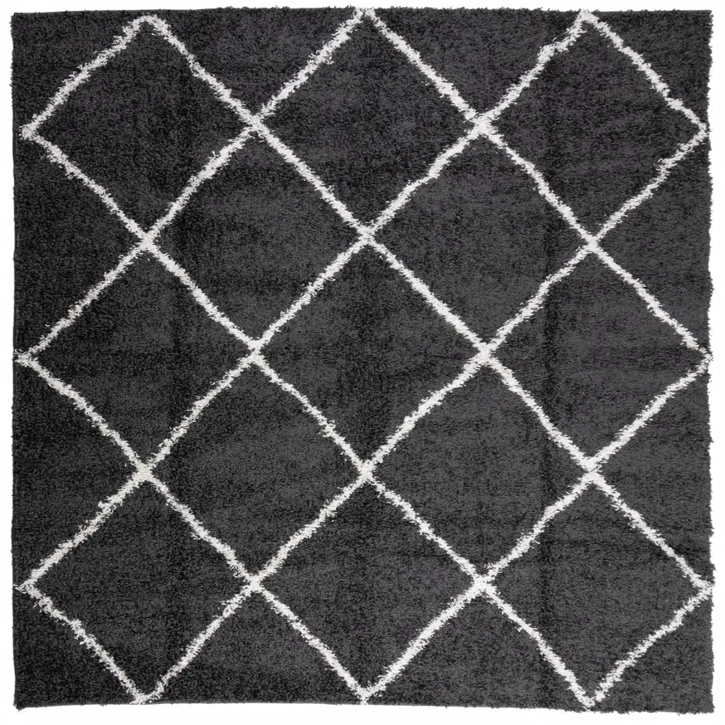 Tappeto Shaggy PAMPLONA a Pelo Lungo Nero e Crema 120x120 cm 375409