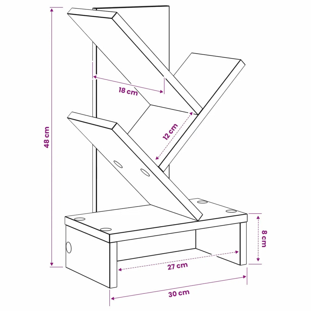 Scaffale per Libri a Forma di Albero 3 Strati 30 x 18 x 48 cm 8012360