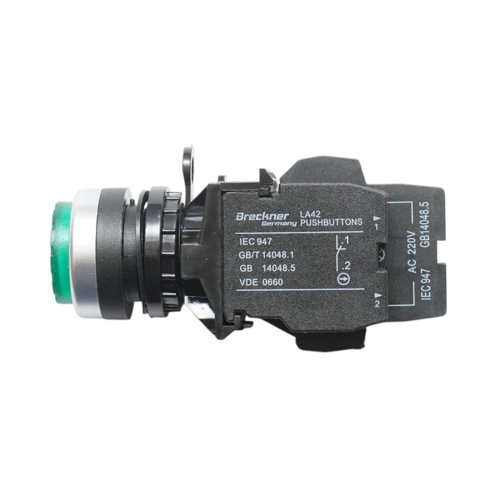 Pulsante di comando convesso illuminato 220V AC LED verde con ritorno 1NO+1NC, 10A/600V AC, 1A/250V DC LA42 Breckner Germany