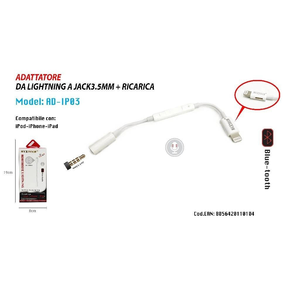 Trade Shop - Adattatore Universale Lightning A Jack 3,5mm Per Iphone Ipad Ipod Maxtech Ad-ip03 -