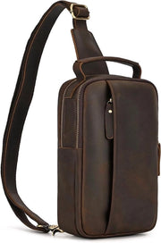 Borsa da Spalla in Pelle di Cuoio - Impermeabile - Marrone Scuro - Stile Retro - Borsa a Tracolla Multifunzionale - Borsa da Giorno - 9332
