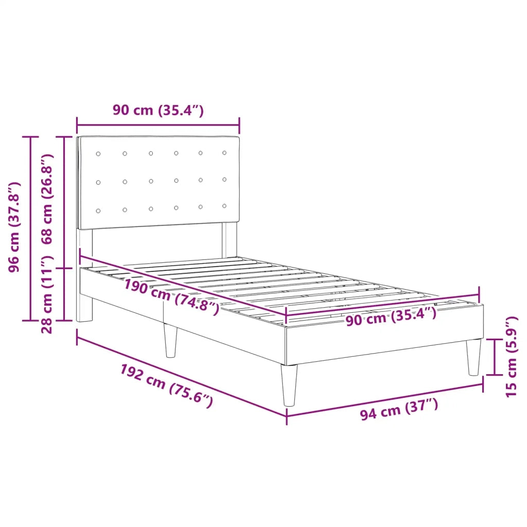 Letto singolo | Letto per adulti | Struttura del letto con testiera Blu 90 x 190 cm Tessuto