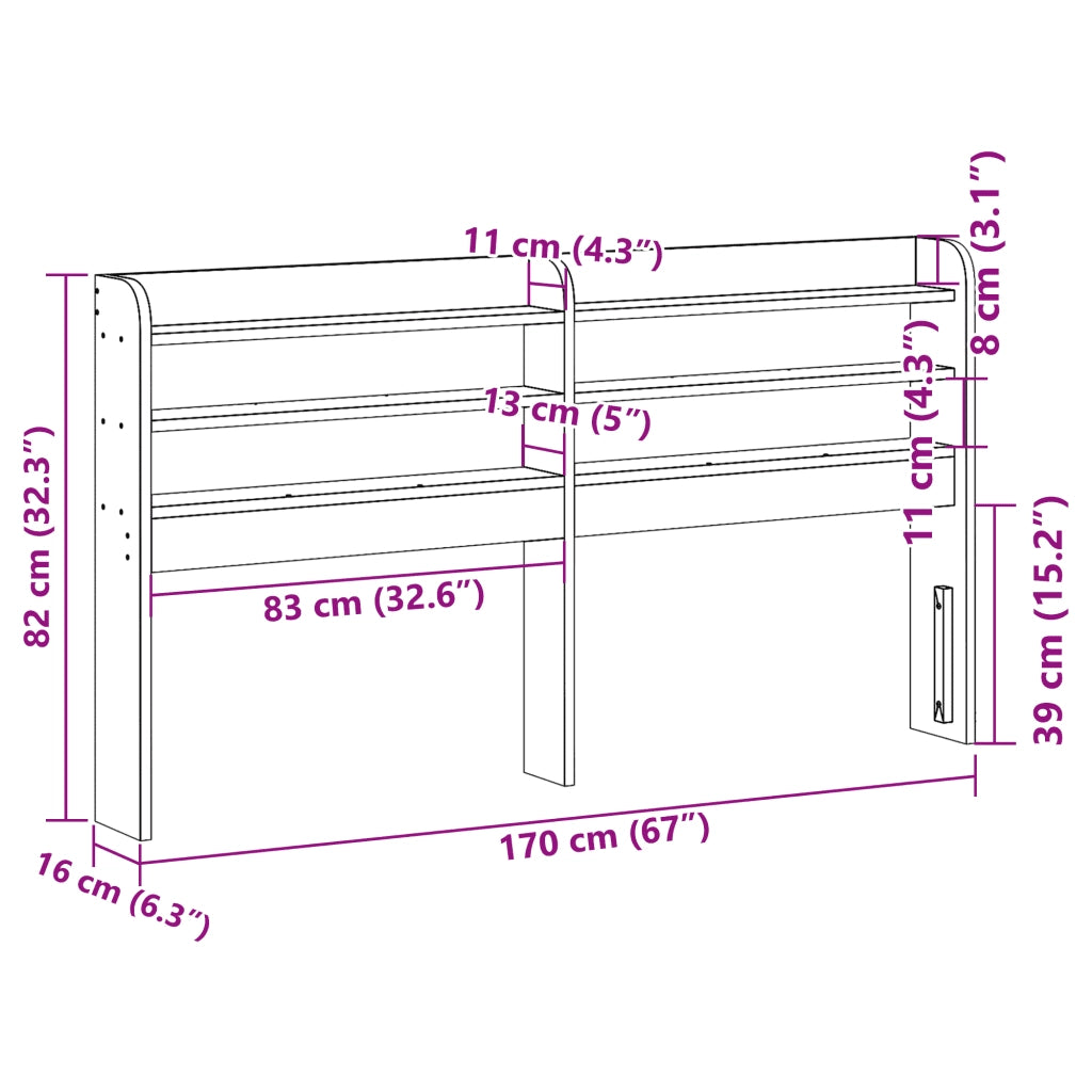 Testiera con Ripiani Bianca 160 cm in Legno Massello di Pino 850945