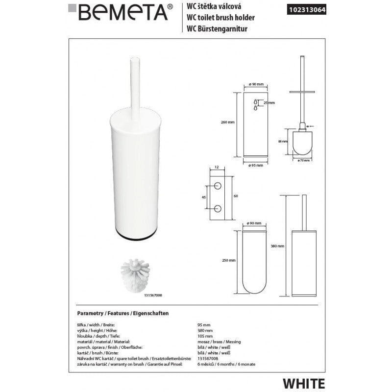 Scopino da parete BIANCO in ottone bianco 38 cm
