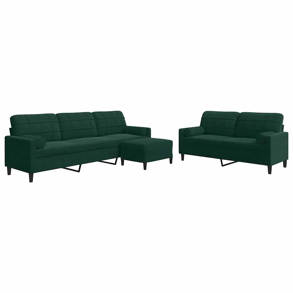 Set di Divani 3 pz con Cuscini e Rinforzi Verde scuro Velluto 3278503