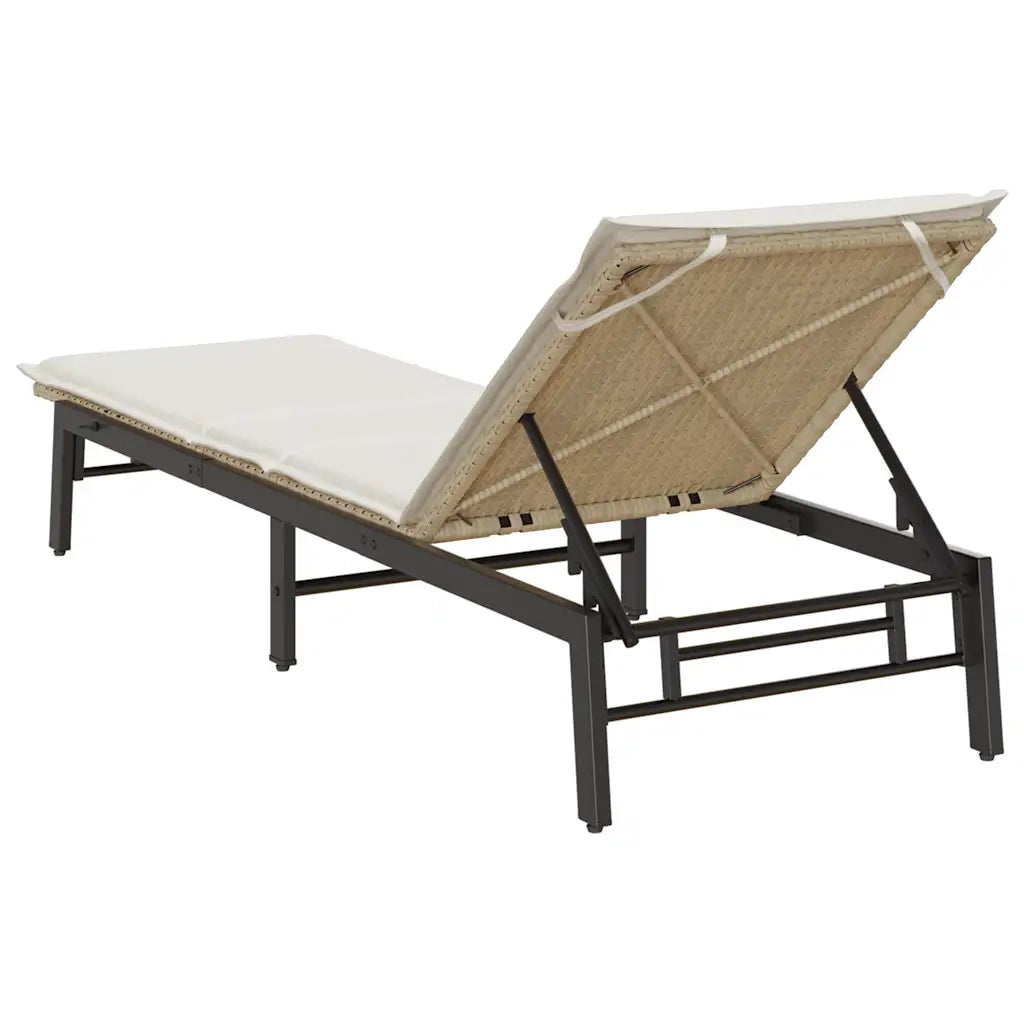 Lettino Prendisole con Cuscini Beige in Polyrattan 4104083