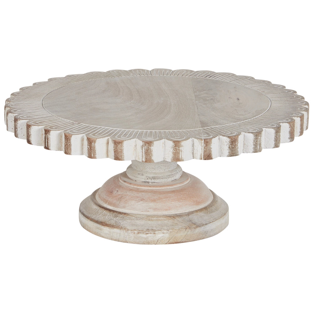 Alzata per torte in legno di mango chiaro 30 x 30 x 12 cm Vassoio decorativo intagliato alla moda Portapasticceria